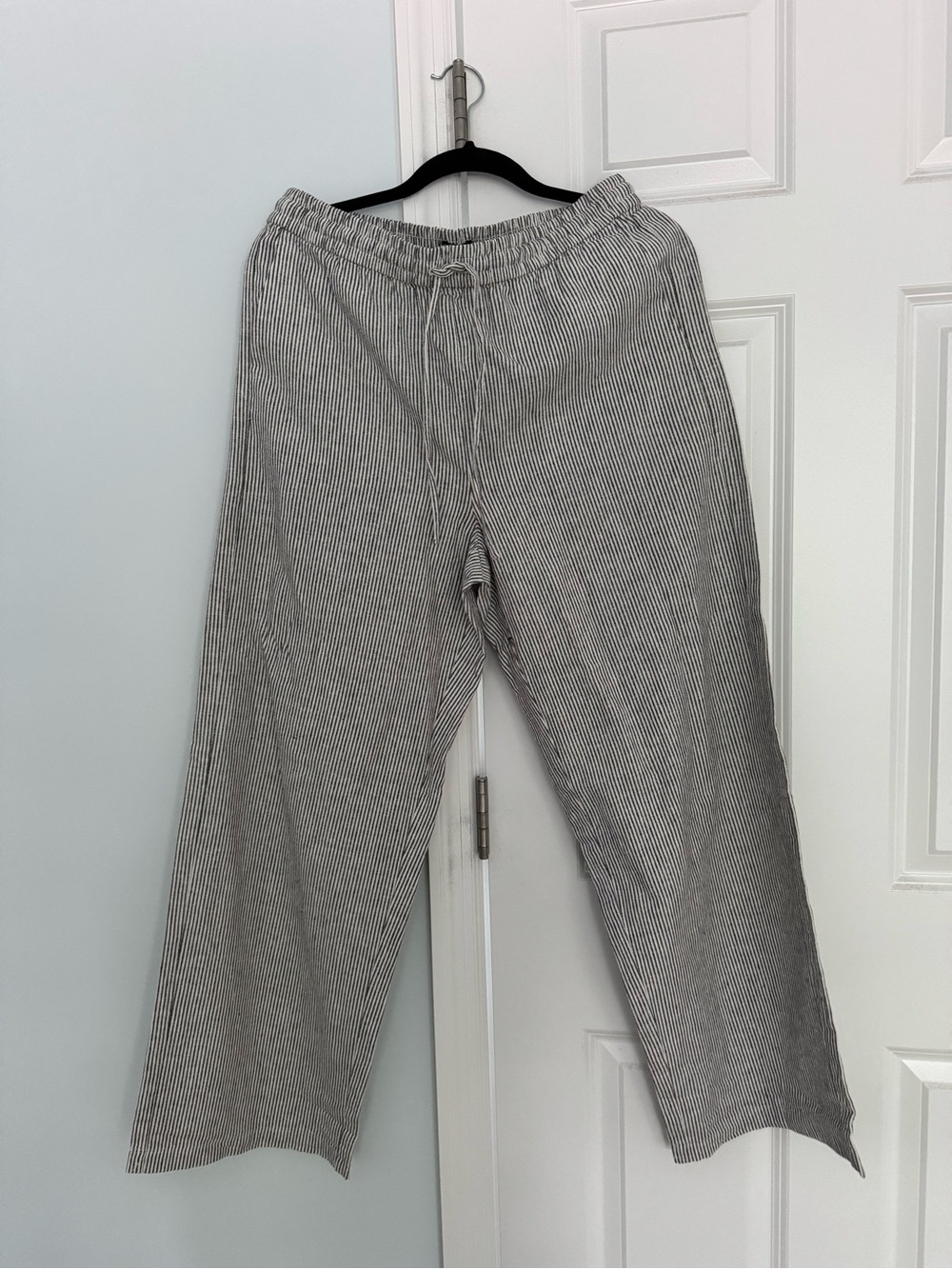 J. Crew Linen Blend Pants in Gray-White Stripe Size 8 NWT